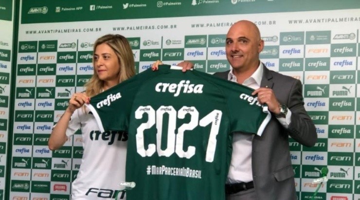Leila e Maurício Galiotte, presidente do Palmeiras (Foto: Cesar Greco/Palmeiras)