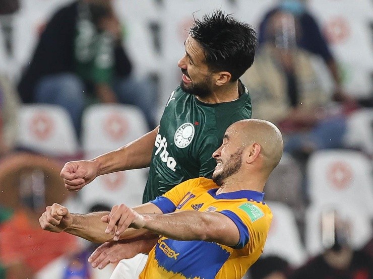 Contra o Tigres: Luan ficou marcado após cometer pênalti decisivo (Foto: Cesar Greco/Palmeiras/Divulgação)