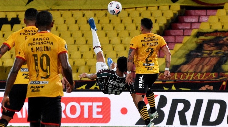 O camisa 10 se machucou ao tentar finalização de bicicleta (FOTO: MAILSON SANTANA/FLUMINENSE FC/DIVULGAÇÃO)