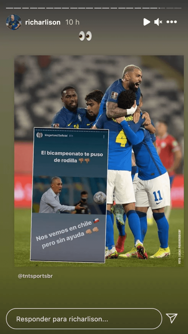 'Briga' em rede social entre Vidal e Richarlison. (Imagem: Instagram)