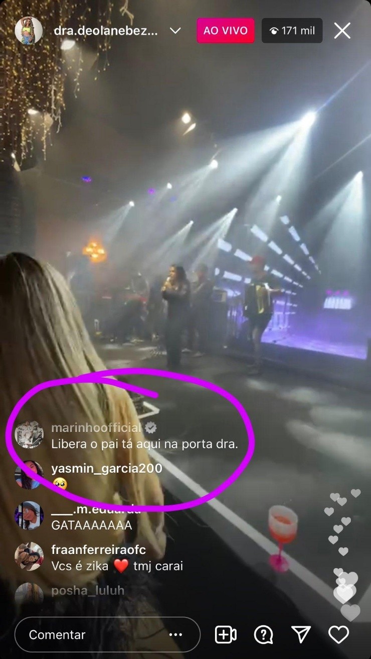 Marinho interagindo com a doutouraDeolane. Foto:Divulgação/ Instagram