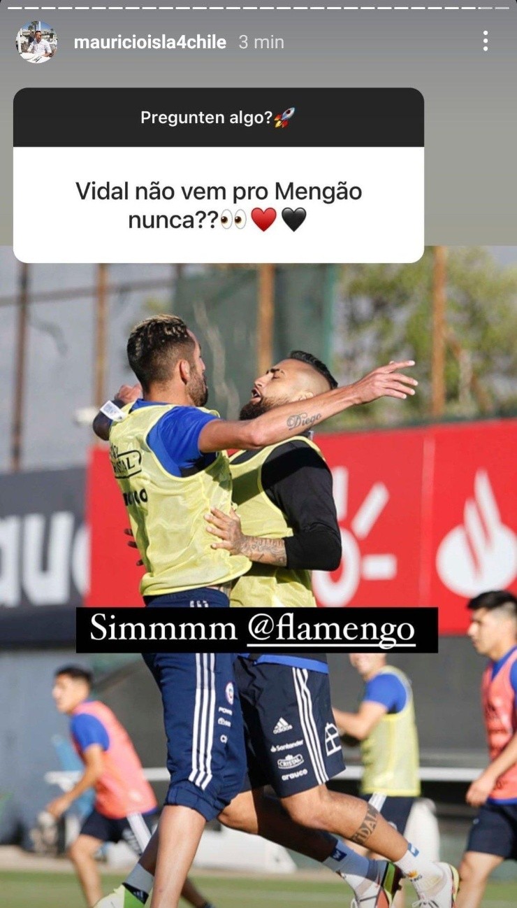 isla garantiu a torcedor que Vidal jogará no Flamengo. Foto: Reprodução/ Instagram