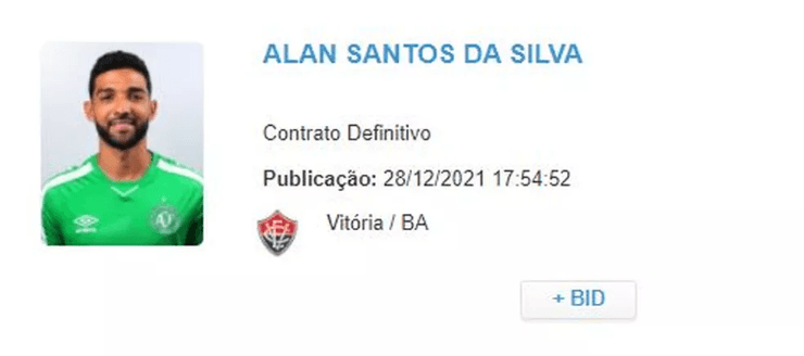Divulgação/CBF - Alan Santos aparece no BID como novo reforço do Vitória para 2022