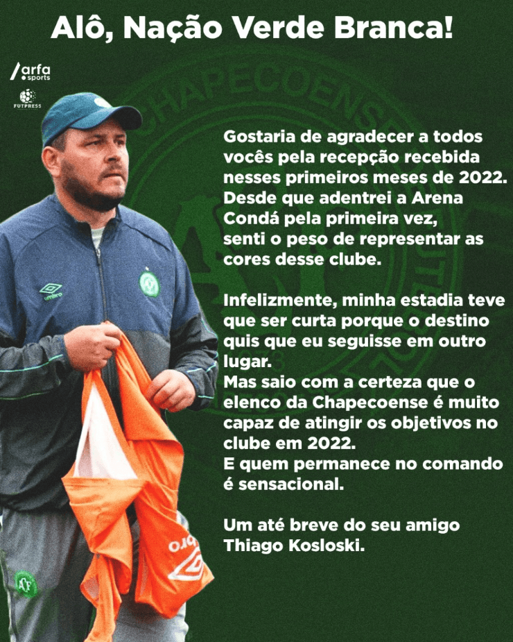 Thiago Kosloski se despedindo da Chapecoense (Foto: Arquivo Pessoal)