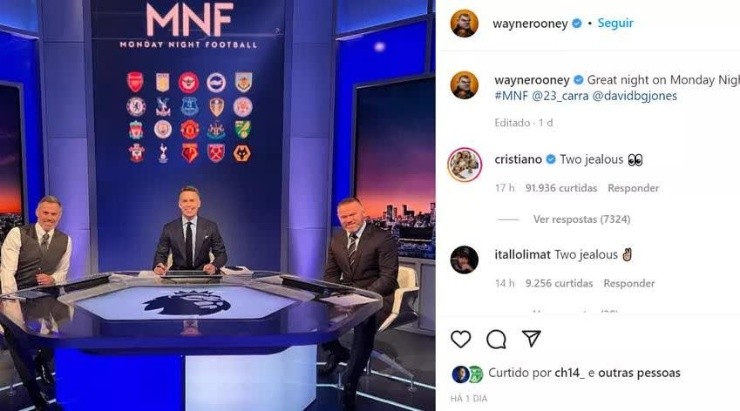  Foto: Reprodução/Instagram - CR7 rebatendo Rooney