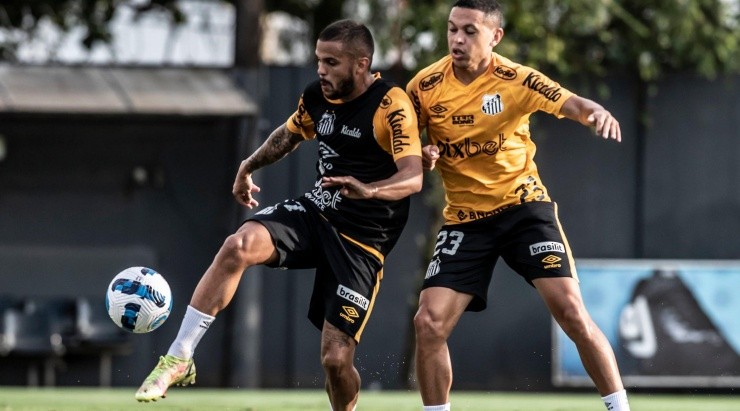Foto: Ivan Storti/Santos FC/Divulgação - Áureo e Marcos Guilherme: dupla não vem sendo utilizado por Bustos