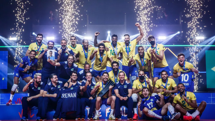 Brasil festeja título da Liga das Nações de 2021 — Foto: Divulgação