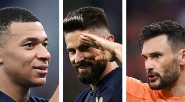 Foto Mbappé: Laurence Griffiths/Getty Images - Foto Giroud: Alex Grimm/Getty Images - Foto Lloris: Justin Setterfield/Getty Images - Trio francês entrou para a história com a França