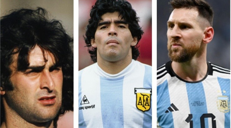 Foto Kempes: Arquivo Pessoal Mario Kempes/Instagram - Foto Maradona: Dave Cannon/Allsport/Getty Images/Hulton Archive - Foto Messi: Dan Mullan/Getty Images - Kempes, Maradona e Messi foram decisivos para os títulos mundiais da Argentina