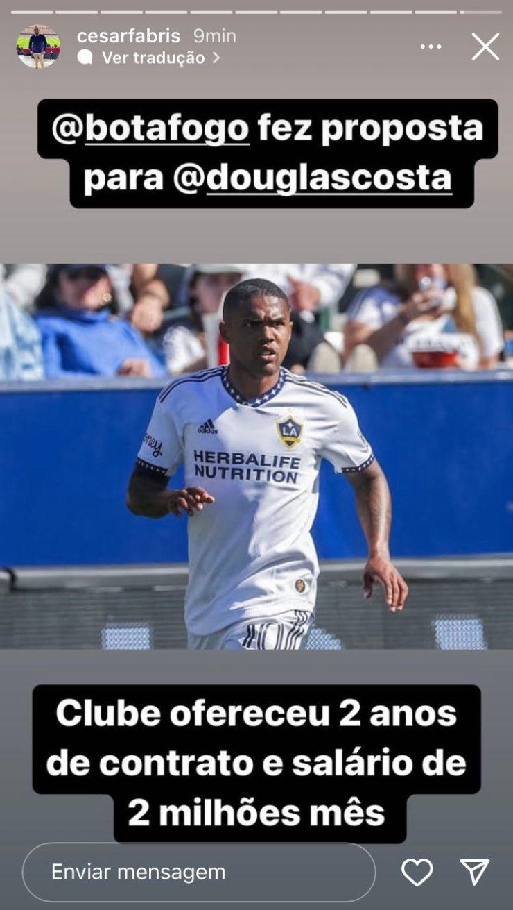 Foto - Reprodução - Instagram @Cesarfabris - Fabris afirma que Botafogo ofereceu proposta por D. Costa. Foto - Reprodução - Instagram @Cesarfabris - Fabris afirma que Botafogo ofereceu proposta por D. Costa.