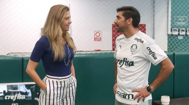 Foto: Cesar Greco/Palmeiras/Divulgação - Leila Pereira e Abel Ferreira: presidente já sabe da decisão do treinador português Foto: Cesar Greco/Palmeiras/Divulgação - Leila Pereira e Abel Ferreira: presidente já sabe da decisão do treinador português