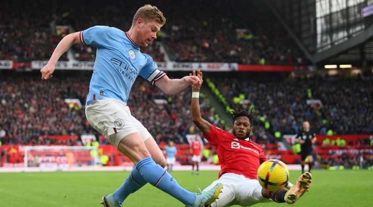 Foto: Shaun Botterill/Getty Images - Fred em ação no clássico de Manchester. Foto: Shaun Botterill/Getty Images - Fred em ação no clássico de Manchester.