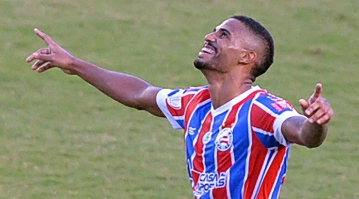 Walmir Cirne/AGIF – Gabriel Novaes comemorando gol pelo Bahia em 2021