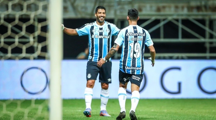 Foto: Lucas Uebel/Grêmio/Divulgação - Suárez e Cristaldo: dupla foi destaque contra o Campinense