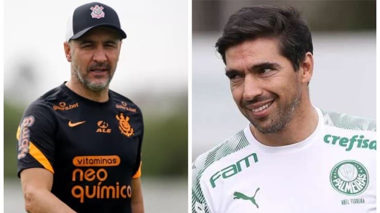 Foto: Montagem de Rodrigo Coca/Ag. Corinthians e Cesar Greco/Palmeiras - Abel vê Vítor Pereira enfrentar crise no Corinthians às vésperas de dérbi