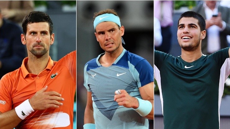 Djokovic, Nadal e Alcaraz estão na mesma chave de Roland Garros. (Foto: Getty Images)