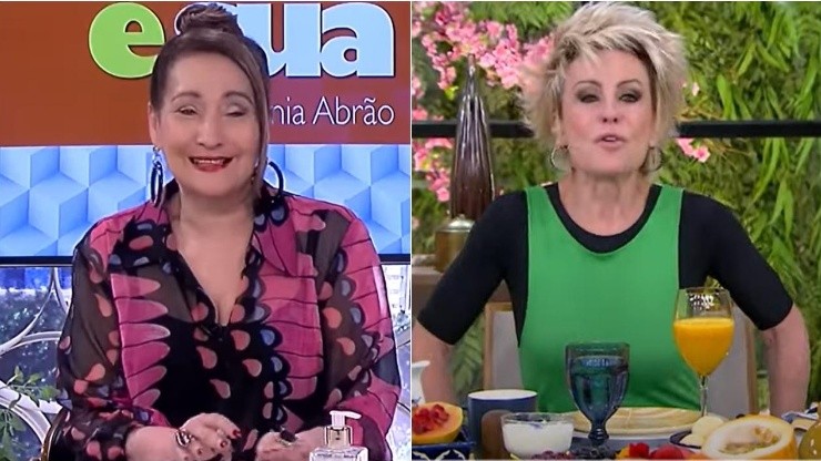 Sonia Abrão se surpreende ao descobrir que Ana Maria Braga enfrentou câncer de mama. Imagens: Reprodução Rede TV! / Gshow.