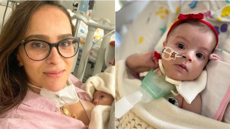 Esposa de Juliano Cazarré retorna a hospital para ficar com a filha após feriado. Imagens: Reprodução/Instagram Letícia Cazarré.