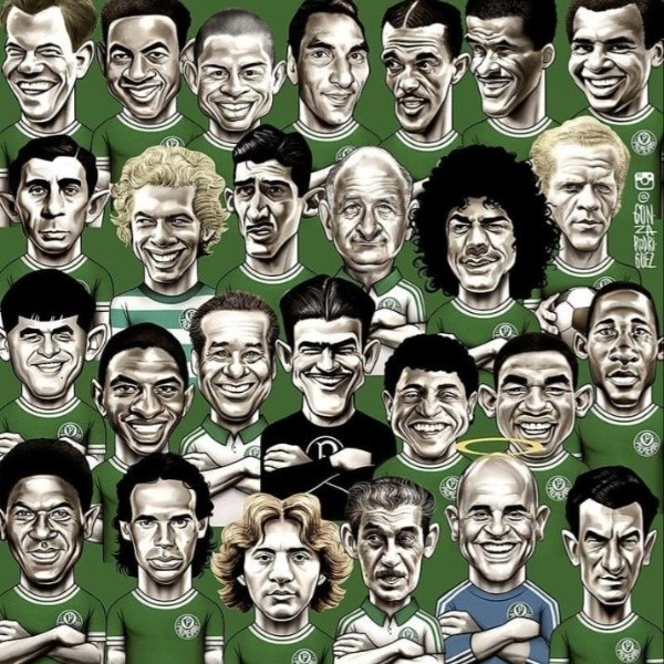 No panteão de craques Alviverdes, escale a galeria de monstros sagrados    – Arte: Gonzalo Rodriguez
