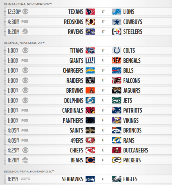 Calendário completo da temporada 2020/2021 da NFL