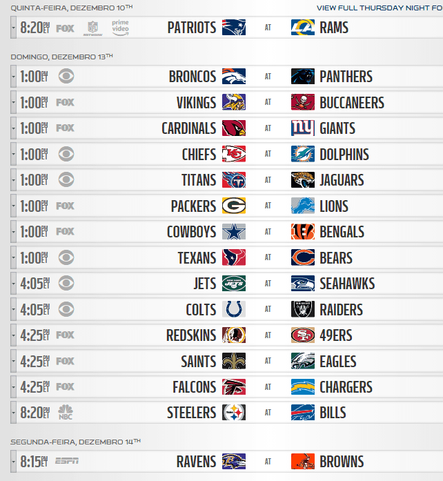 Calendário completo da temporada 2020/2021 da NFL