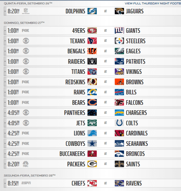 Calendário completo da temporada 2020/2021 da NFL