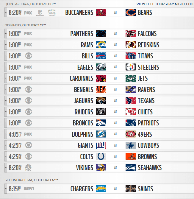 Calendário completo da temporada 2020/2021 da NFL