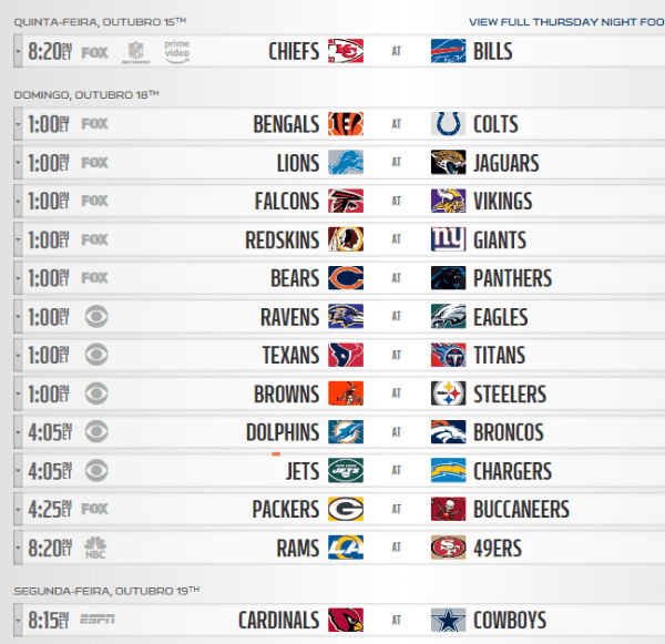 Calendário completo da temporada 2020/2021 da NFL
