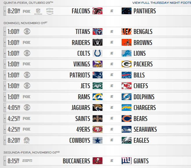 Calendário completo da temporada 2020/2021 da NFL