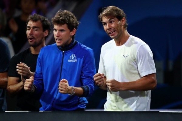 Thiem e Nadal durante a Laver Cup. Foto: Getty Images