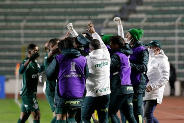 Comemoração de gol do Palmeiras. Foto: Getty Images