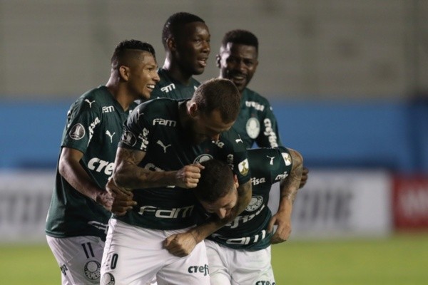 Palmeiras comemora gol contra o Delfín, pela Libertadores. Foto: Getty Images