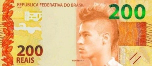 Meme de Neymar estampado na cédula de 200 reais. Foto: Getty Images Meme de Neymar estampado na cédula de 200 reais. Foto: Getty Images