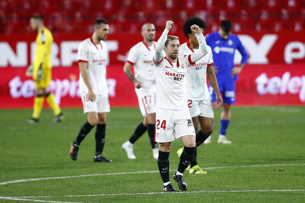 Comemoração de gol do Sevilla. Foto: Getty Images