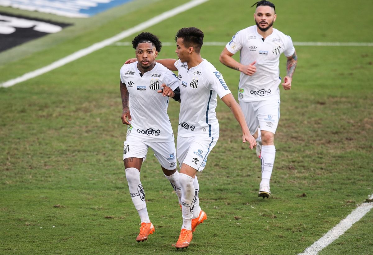 Marinho e Kaio Jorge comemoram gol do Santos. Foto: Getty Images