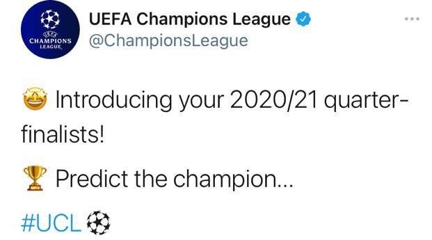 Champions League chega às quartas de final. Amanhã é o sorteio (Foto: Reprodução/Twitter)