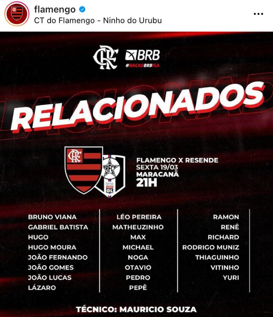 Flamengo terá volta de alguns titulares contra o Resende (Foto: Reprodução/Instagram/Flamengo)