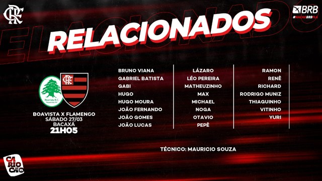 Relacionados do Fla para o confronto contra o Boavista. (Foto: Reprodução Twitter)