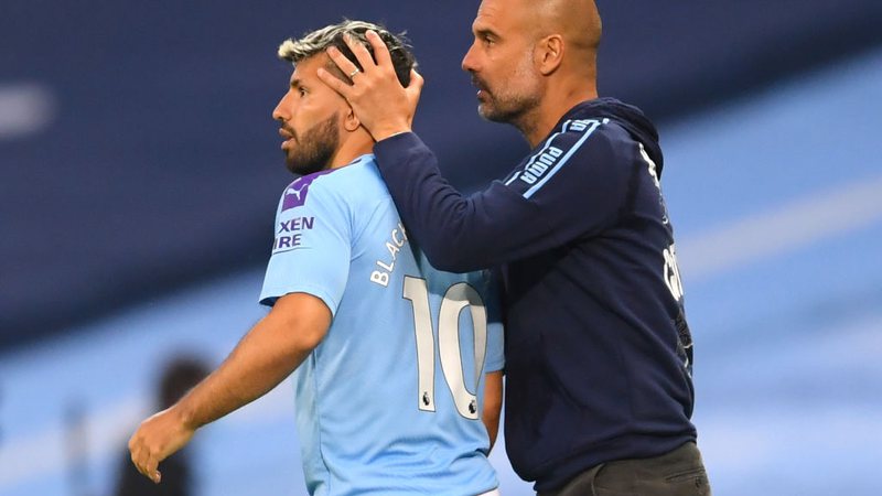 Agüero  e Pep Guardiola, técnico do Manchester City. (Foto: Getty Images)