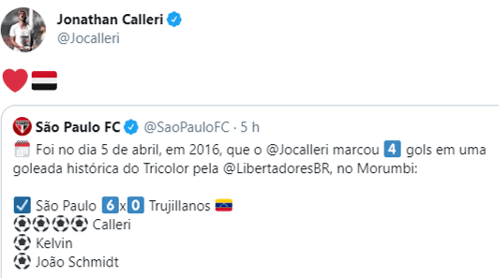 Atacante compartilhou publicação do São Paulo (Foto: Reprodução/Twitter)