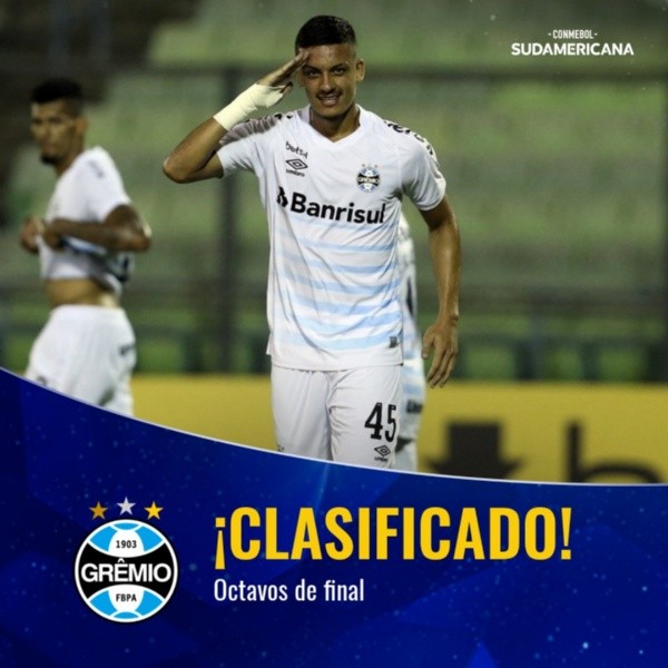 Grêmio está classificado para às oitavas de final da Copa Sul-Americana. (Foto: Reprodução Twitter)