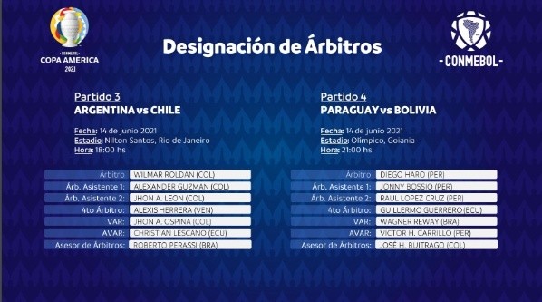 Arbitragem completa da primeira rodada da Copa América. (Foto: Site Conmebol)
