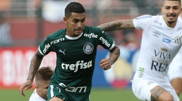 O jogador Dudu, da SE Palmeiras, em jogo contra a equipe do Santos FC, durante partida válida pela oitava rodada, do Campeonato Paulista, Serie A1, no Estádio do Pacaembu. (Foto: Cesar Greco)