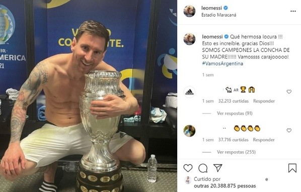 Messi com a taça da Copa América. (Foto: Reprodução Instagram)