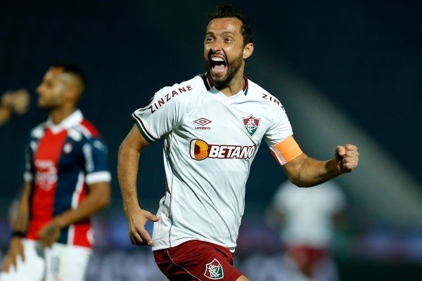 Nenê comemorando gol no primeiro jogo das oitavas de final da Libertadores. (Foto: Getty Images)