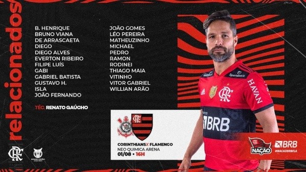 Relacionados para Corinthians x Flamengo. (Foto: Divulgação Flamengo) Relacionados para Corinthians x Flamengo. (Foto: Divulgação Flamengo)