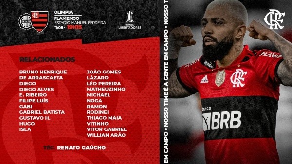 Relacionados Olimpia x Flemango. (Foto: Twitter Flamengo)