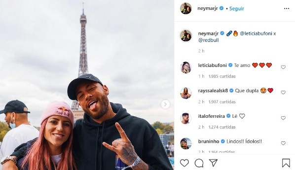 Neymar encontra Luisa Bufoni, posta nas redes sociais e outros atletas comentam