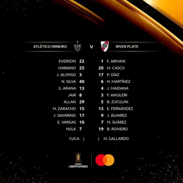 Escalação Atlético-MG x River Plate. (Foto: Twitter)