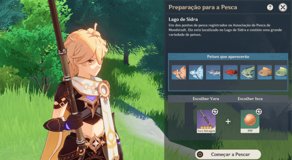 A pescaria precisa de uma vara de pesca e iscas que podem ser feitas com a receita (Captura de tela)